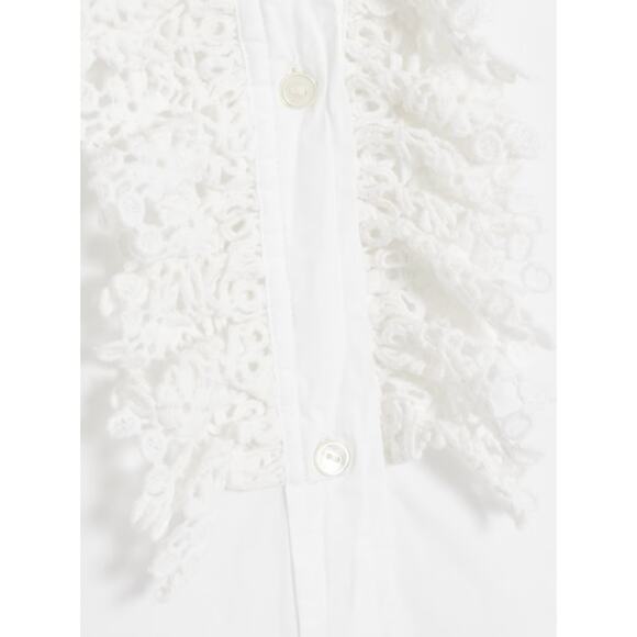 Nili Lotan Reina Crochet Trim White Cotton Poplin Shirt XS NWT India - Picture 10 of 10